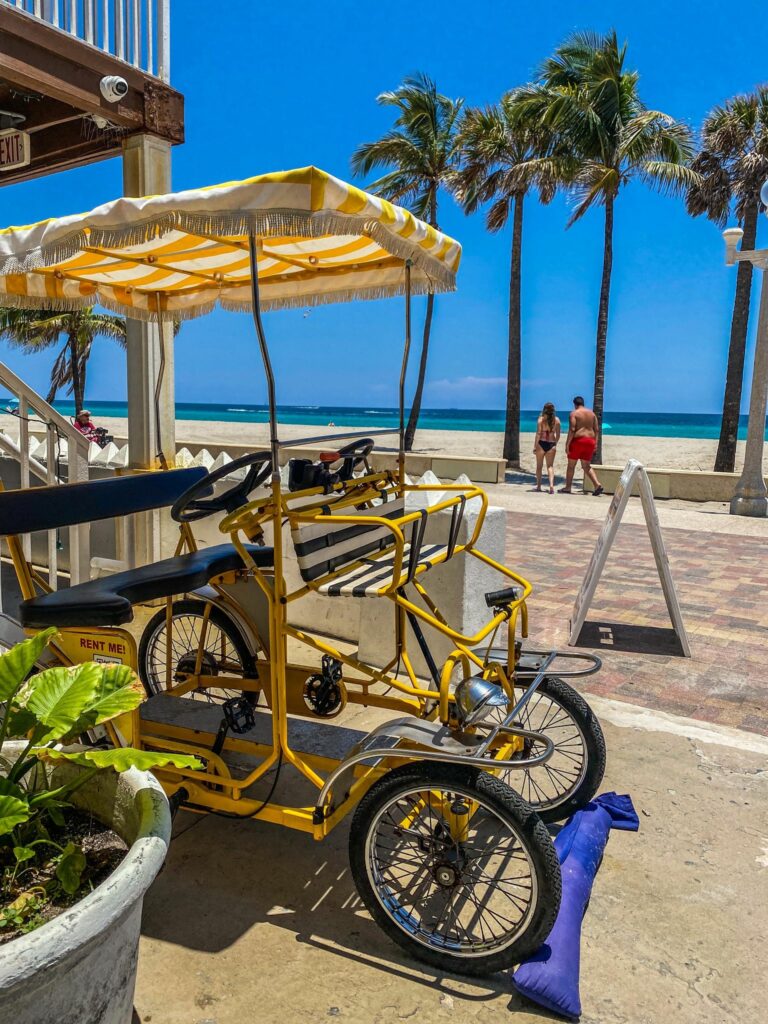 beach bike shop - family beach yellow bike