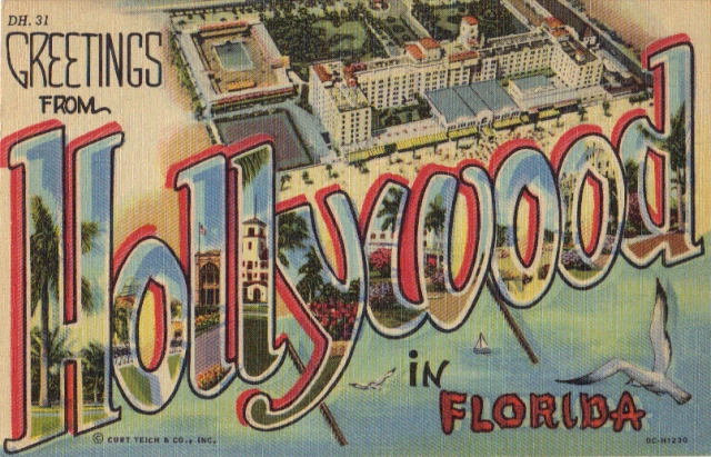 Glittering legacy of HOLLYWOOD Beach - greeting card from 1920s